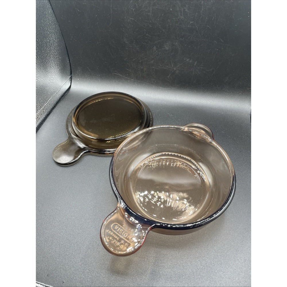Corning Ware V-150-B & Lid P-150-C Vision Amber Glass Grab It & Go Dish USA